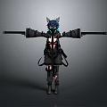 Anime Style Game Movie Character With Cat Ears Blue Hair Black Outfit And Arms Outstretched
