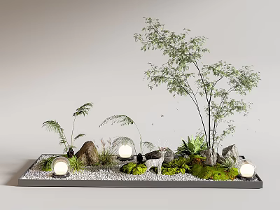 Indoor Landscape Design With Small Trees Stones Moss And Illuminated Lights 3d model