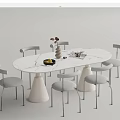 Modern Dining Table Set Featuring Marble Top Conical Legs And Gray Upholstered Chairs 3d model