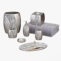 Modern Sparkling Silver Bathroom Essentials Set With Containers Towel Tray And Soap Dish 3d model