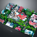 Aerial View of Residential Community With Red Roofs Green Trees and Dome Building