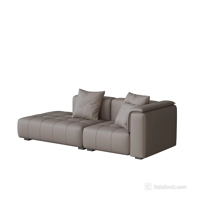 Gray Leather Two Seater Sofa With Modern Minimalist Design And Pillows 3d model