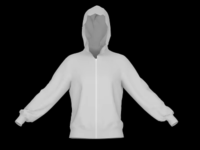 White Casual Hooded Zip Up Sweatshirt With Long Sleeves And Ribbed Cuffs 3d model