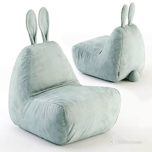 Light Green Rabbit Ears Design Cute Comfortable Bean Bag Chair For Living Room 3d model 