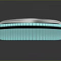 Turquoise Striped Sofa With Metal Armrests On Smooth Black Floor Showing Reflection