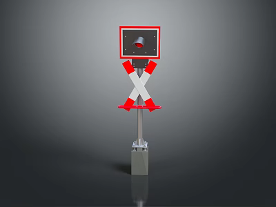 Railroad Crossing Signal Structure With Red Barrier And Warning Light Design 3d model
