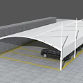 White Canopy Covered Outdoor Car Parking Area With Modern Curved Design