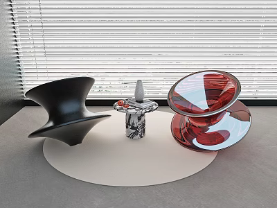 Modern Sculptural Black Red Leisure Chairs With Glass Design For Interior Decor 3d model