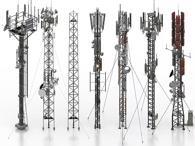 Industrial Equipment Various Telecommunication Towers With Antenna Systems And Steel Structures 3d model