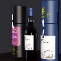 Luxury Wine Bottle And Glasses With Decorative Colored Boxes On Wooden Table