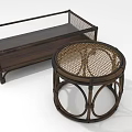 Stylish Round Rattan Top Wooden Frame Coffee Table for Modern Living Room