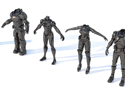 Black Mechanical Armor 3D Models In Four Different Poses 3d model