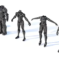 Black Mechanical Armor 3D Models In Four Different Poses 3d model