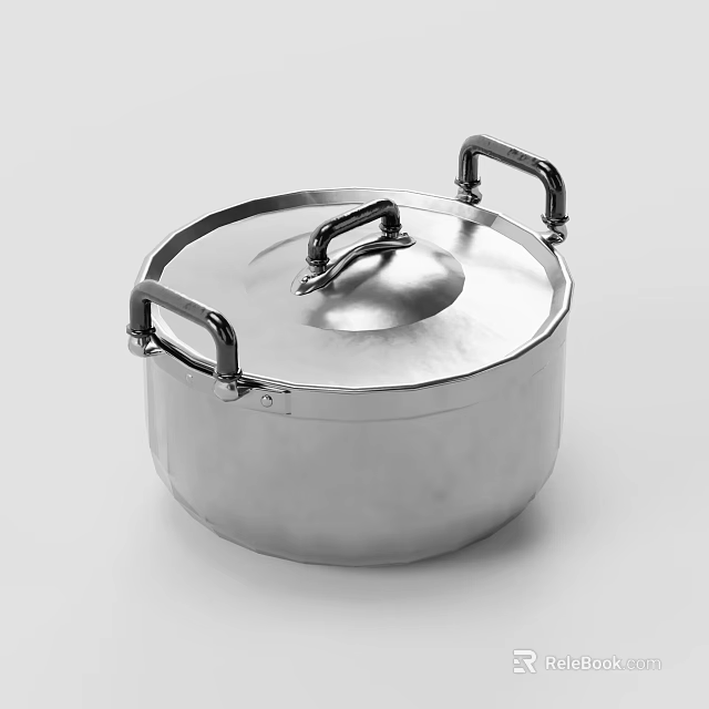High Quality Stainless Steel Cookware Pot With Lid And Two Handles 3d model 