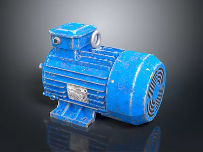 Blue Industrial Electric Motor With Metal Casing Base And Cooling Fins 3d model