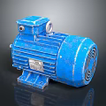 Blue Industrial Electric Motor With Metal Casing Base And Cooling Fins