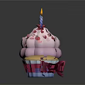 Pink Frosted Cupcake With Red Heart Sprinkles And Lit Candle On Layered Liner