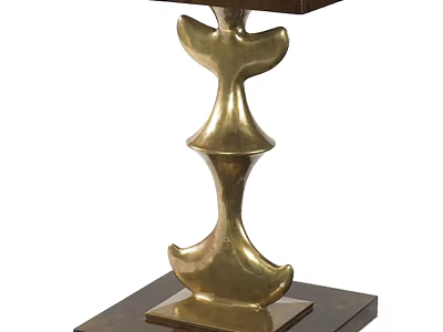 Modern Artistic Side Table With Brass Sculptural Base And Wooden Tabletop For Living Room 3d model