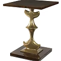Modern Artistic Side Table With Brass Sculptural Base And Wooden Tabletop For Living Room