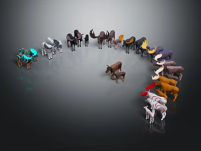 Assorted Creature Characters and Diverse Animal Species Arranged in Circular Formation 3d model