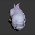 Elf Character 3D Model Bust Featuring Silver Gray Long Hair Pointed Ears And Decorative Collar