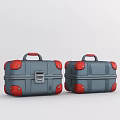 Two Gray Suitcases With Red Corners And Handles On White Surface 3d model