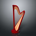 Red Harp Musical Instrument With Elegant Curved Frame And Strings 3d model