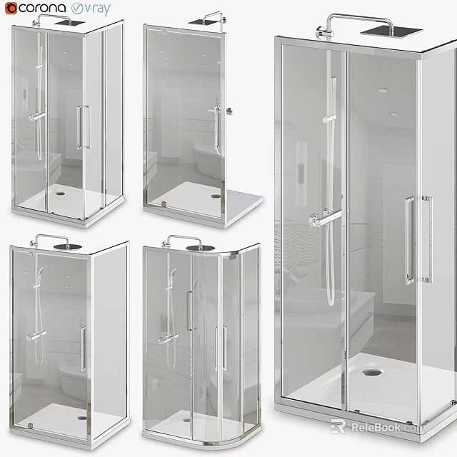 Shower Sauna Enclosures In Modern Transparent Glass With Various Designs And Doors 3d model 