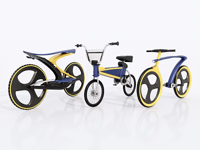 Modern Blue And Yellow Concept Bicycles With Unique Frames And Wheels 3d model