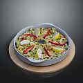 Delicious Seafood Rice with Lemon Slices Red Chilies Squid Rings in Stoneware Pot