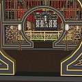 Traditional Chinese Restaurant Interior With Arched Doorway Carved Windows And Red Gold Decor