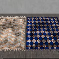 Square Rugs With Beige Brown Diamond Pattern And Blue White Brown Cross Design Fringed Edges