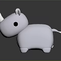 Cute White Rhino Stuffed Toy With Soft Fabric And Black Eyes Design