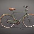 Vintage Light Green Bicycle with Brown Leather Seat and Orange Rims