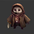 Owl Like Fictional Character In Brown Hooded Cloak Holding Knife With Red Belt