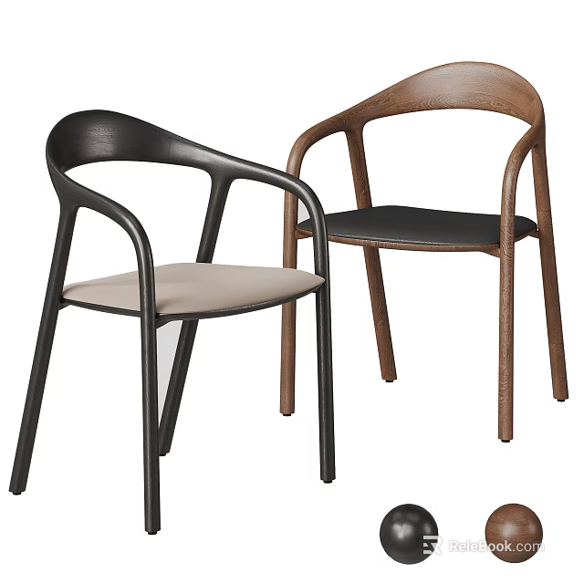 Modern Accent Chairs With Armrest Wooden Frame Black Brown And Beige Seat Cushion 3d model 