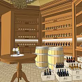 Wooden Wine Cellar Style Café Interior With Wine Racks Barrel Round Table And Chandelier