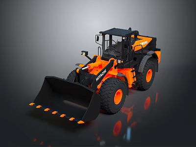 Orange Black Utility Vehicle with Front Loader Bucket Cabin and Large Tires 3d model