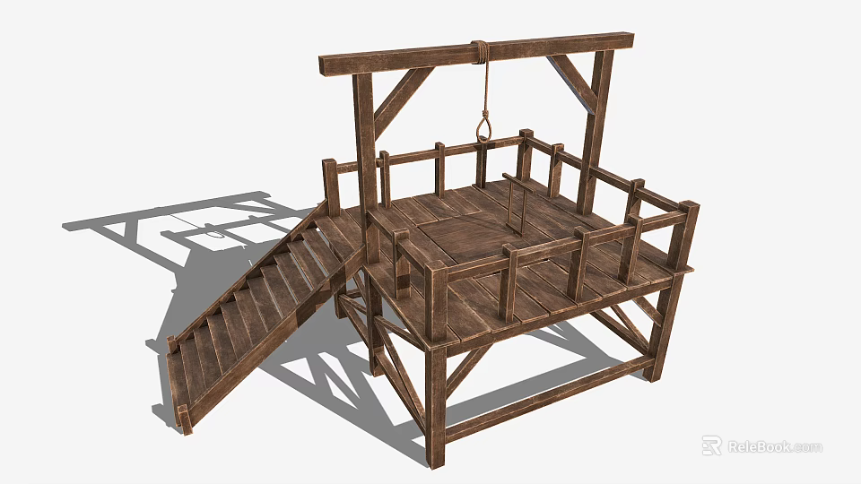 Wooden Gallows Structure With Platform Stairs And Hanging Rope Design 3d model 