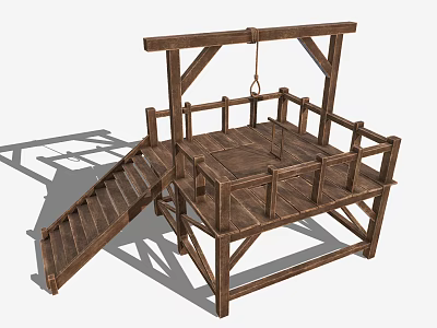 Wooden Gallows Structure With Platform Stairs And Hanging Rope Design 3d model