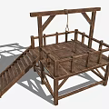 Wooden Gallows Structure With Platform Stairs And Hanging Rope Design