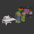 Pixel Art Characters and Creatures with White Cat Green Creatures Table Rainbow and Stars