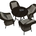 Wicker Table and Chair Set with Round Wooden Top and Light Colored Cushions