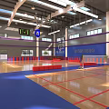 Spacious Basketball Gym Interior With Courts Hoops And Scoreboards