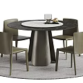 Modern Round Dining Table Set with Marble Top Gray Chairs and Area Rug