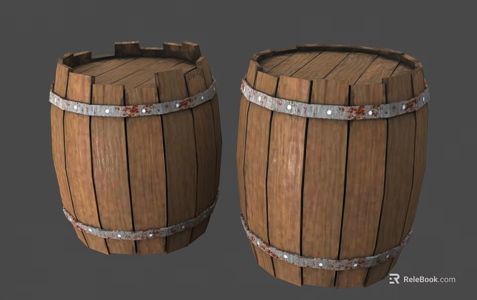 Vintage Wooden Barrels With Metal Hoops And Rustic Texture Design 3d model 