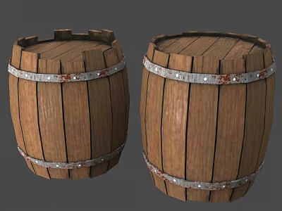 Vintage Wooden Barrels With Metal Hoops And Rustic Texture Design 3d model