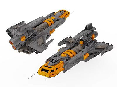 Two Futuristic Sci fi Spaceship Models With Gray And Yellow Elements 3d model