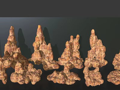 Natural Rock Formations With Brown Yellow Textured Spire like Clusters in Scenic Landscape 3d model