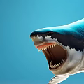 Giant Shark Swimming in Blue Ocean Water Showing Open Mouth with Sharp Teeth